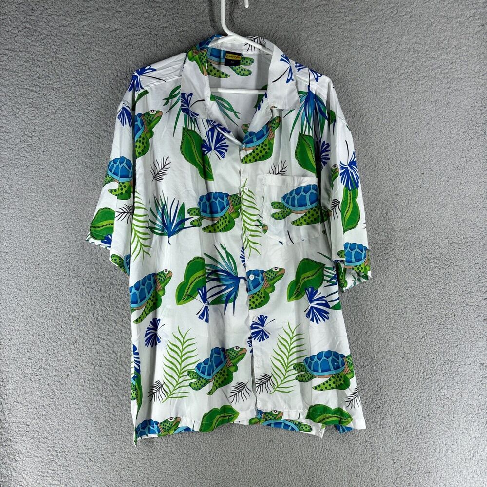 Ocean Blue Shirt Mens XL‎ Blue Green Turtle Tropical Print Short Sleeve Hawaiian